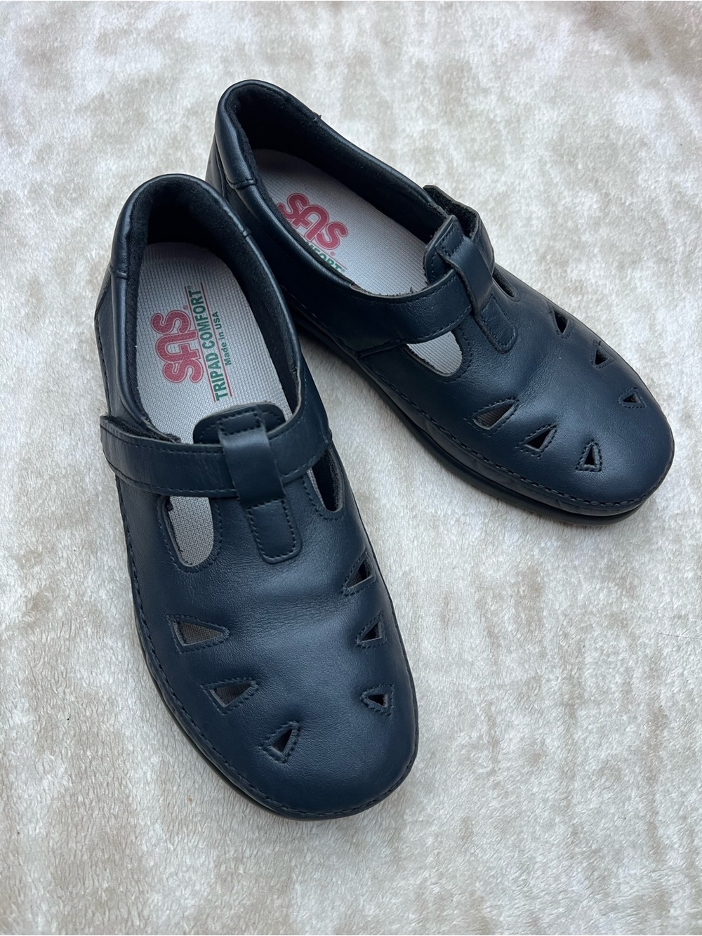 SAS Tripad Comfort Narrow Navy Blue Hook & Loop Roamer Loafers Size 6.5
